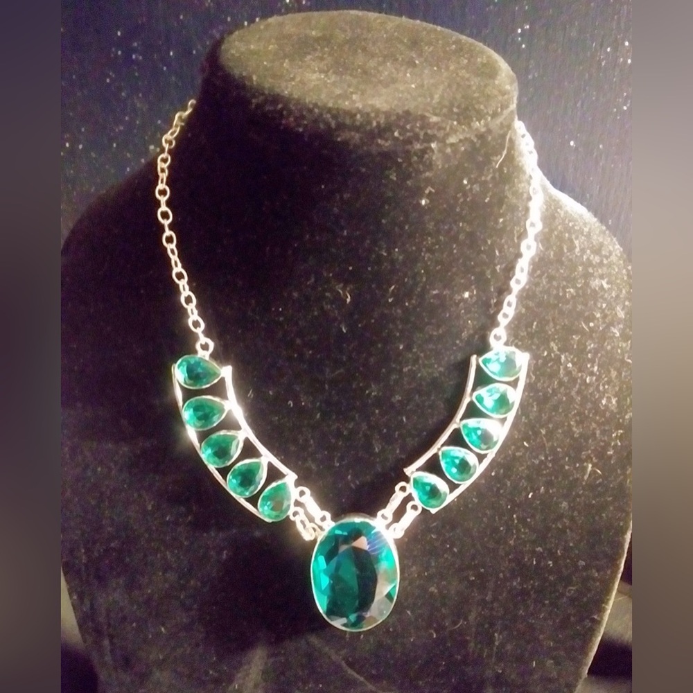 Aqua Apatite Stamped 925 Sterling Silver Necklace